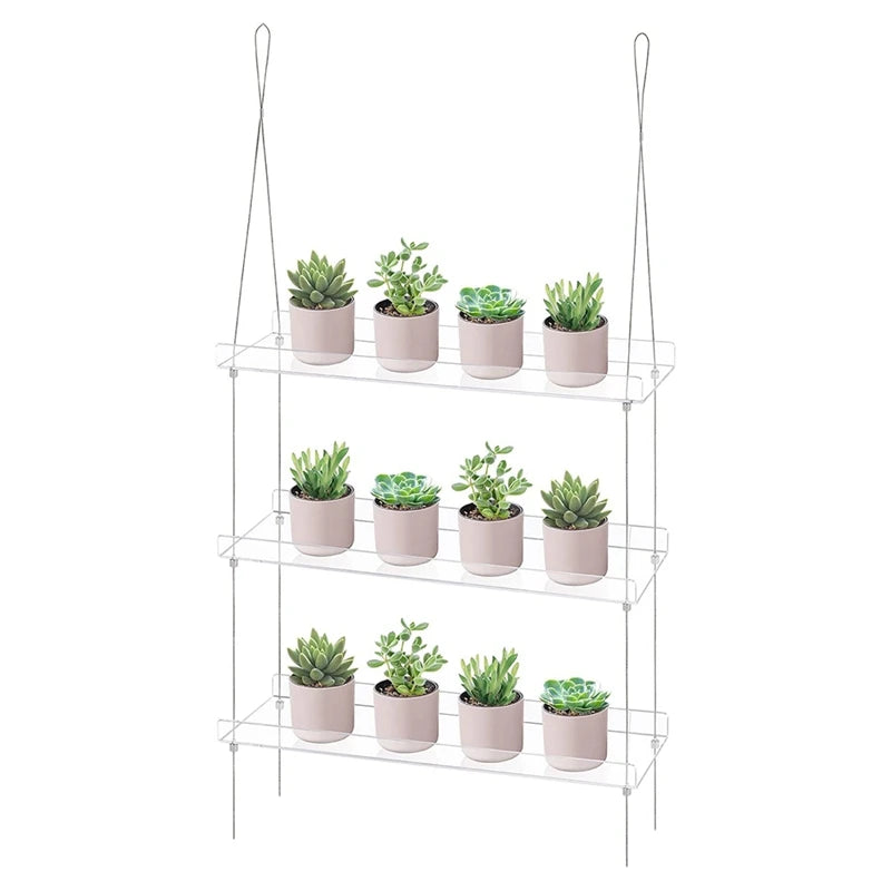 WISH 3-Tier Window Plant Shelves 16 Inch, Acrylic Adjustable Hanging Floating Shelf, Window Sill Extender For Indoor Plants Oasis Select