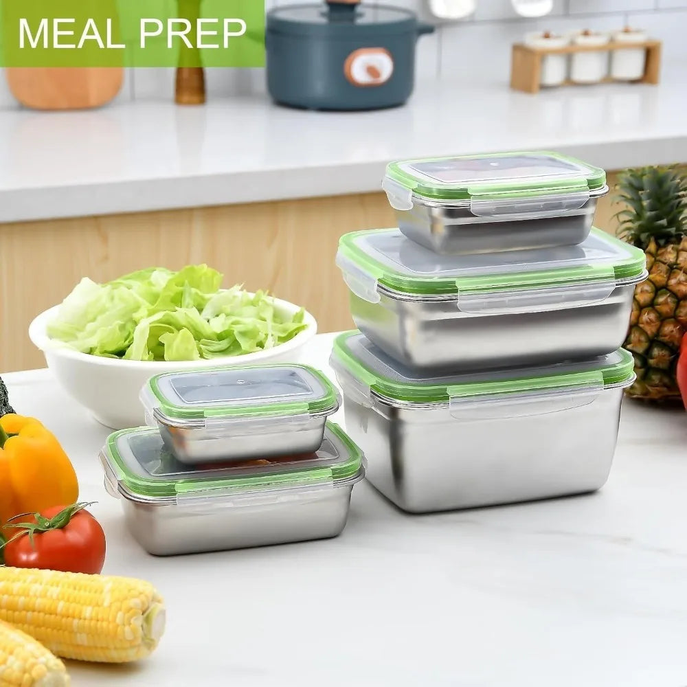 3 Pieces Stainless Steel Food Containers Food Storage Box Square Lunch Box 400/750/1200ml Oasis Select