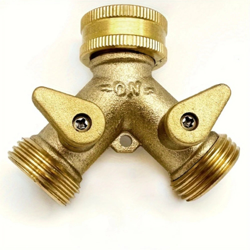Garden Hose Connector Brass Hose Splitter with Solid Brass Handle Y-shaped Valve Brass Water Garden Hose Adapter Two-way Oasis Select