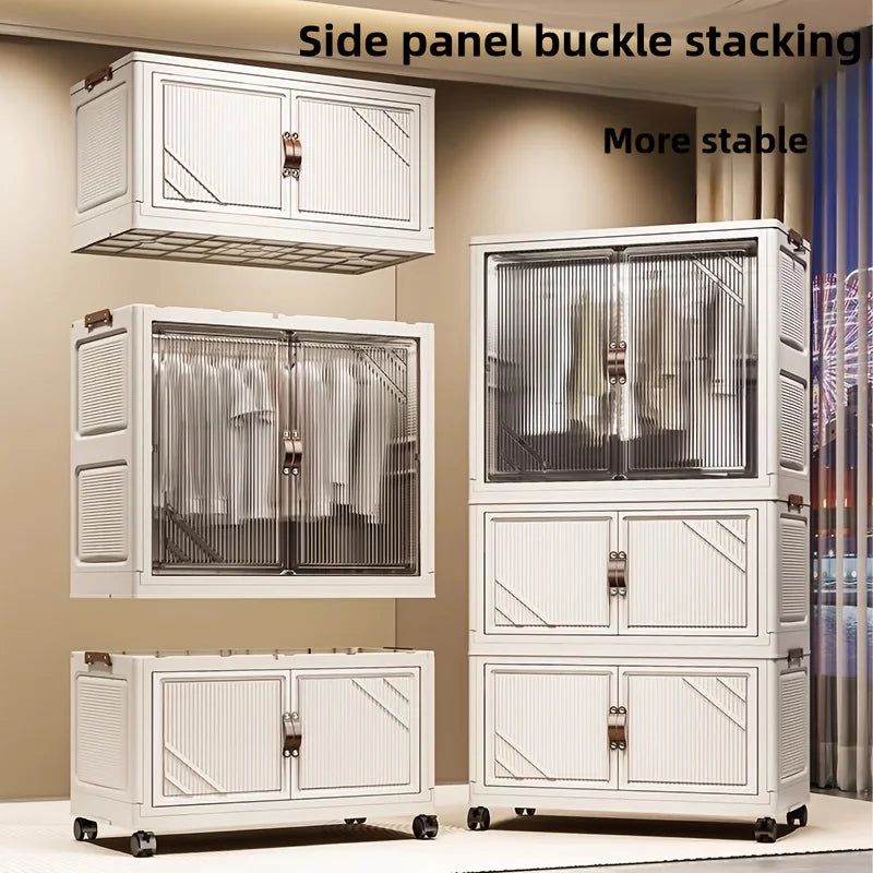 72cm Wide Foldable Storage Cabinet with Rolling Wheelsfor Clothes/Toys – Bedroom/Living Room/Bathroom Organization Oasis Select