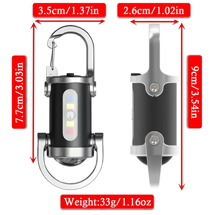 7 Modes Rechargeable COB LED Keychain Flashlight, Portable Hanging Emergency Work Lamp for Camping Walking Outdoor Gear Oasis Select