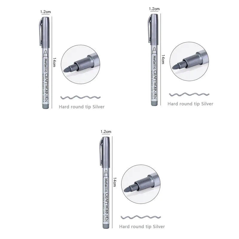 1/2/3/4Pcs Metallic Marker Pen Set Gold Silver Brush Pen Medium Point Markers For Metal Rock Painting Black Paper Card Making Oasis Select 3pcs Hard nib Silver