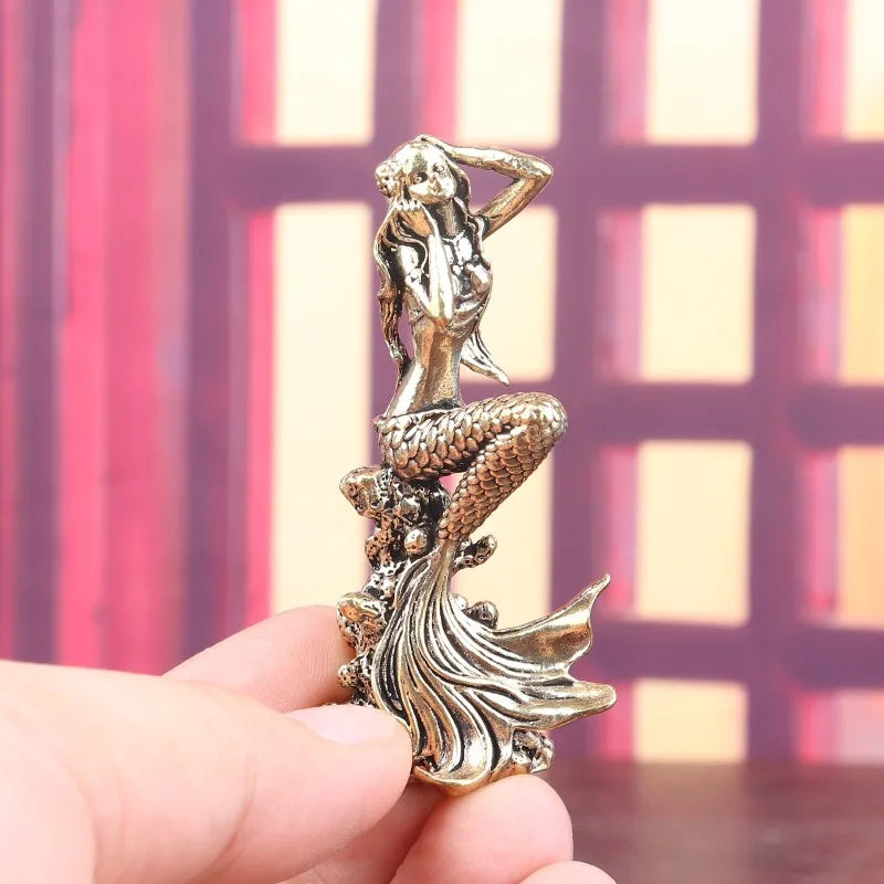 Mermaid Figurine Retro Ocean Creature Statue Elegant Mini Decor Ornament For Desk Cabinet Bedroom Coastal Style Display Gift Oasis Select