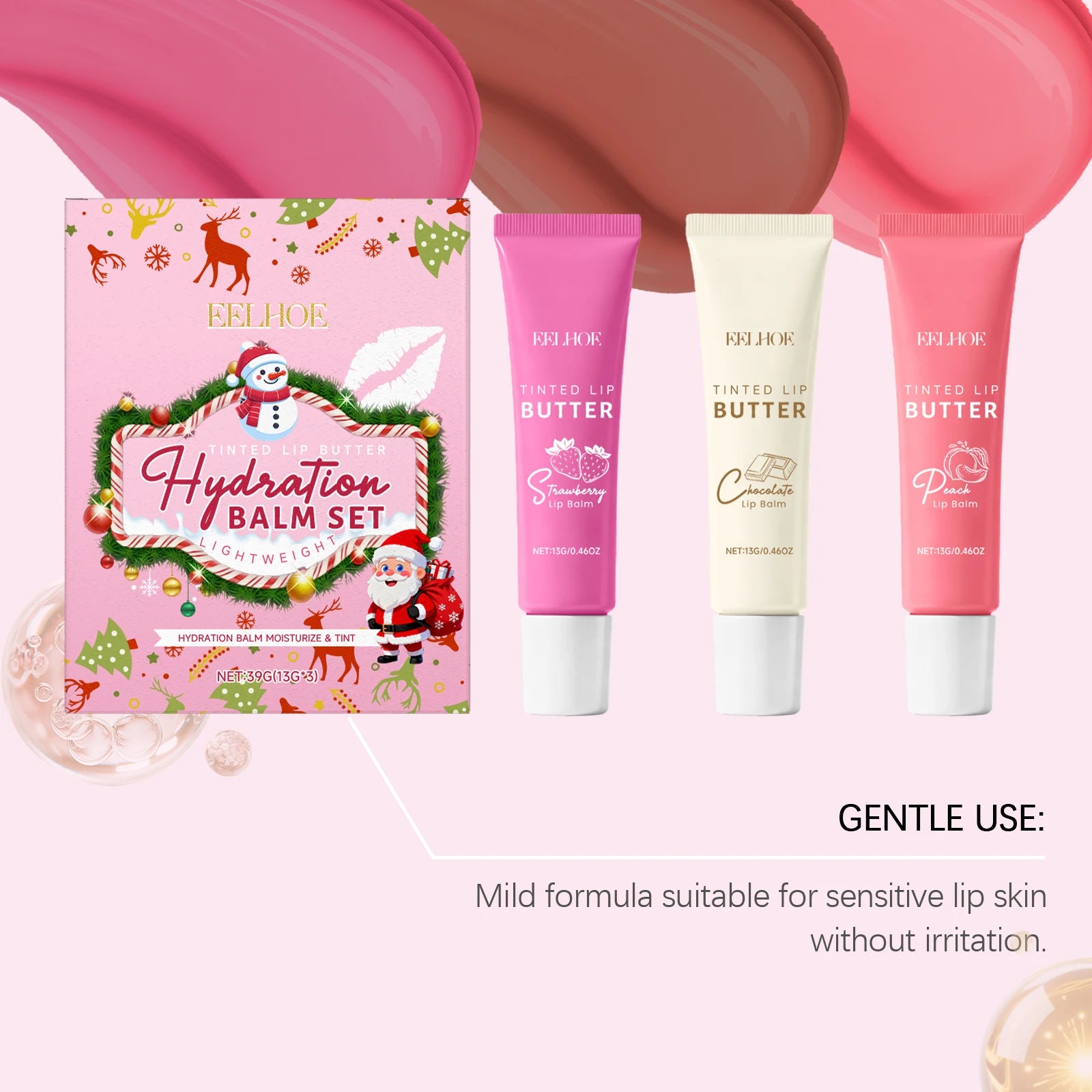 EELHOE Christmas Tinted Lip Balm Set – Moisturize & Exfoliate Tinted Lip Balm Set Oasis Select