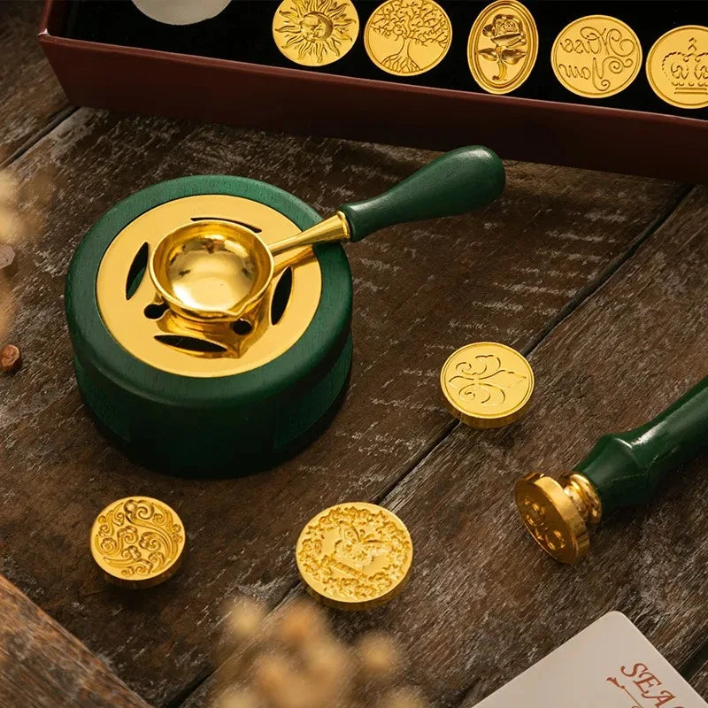 Retro Sealing Wax Melting Kit Mini Furnace Pot and Spoon Combo Practical Wax Seal Accessory for Handmade Craft Decor Oasis Select