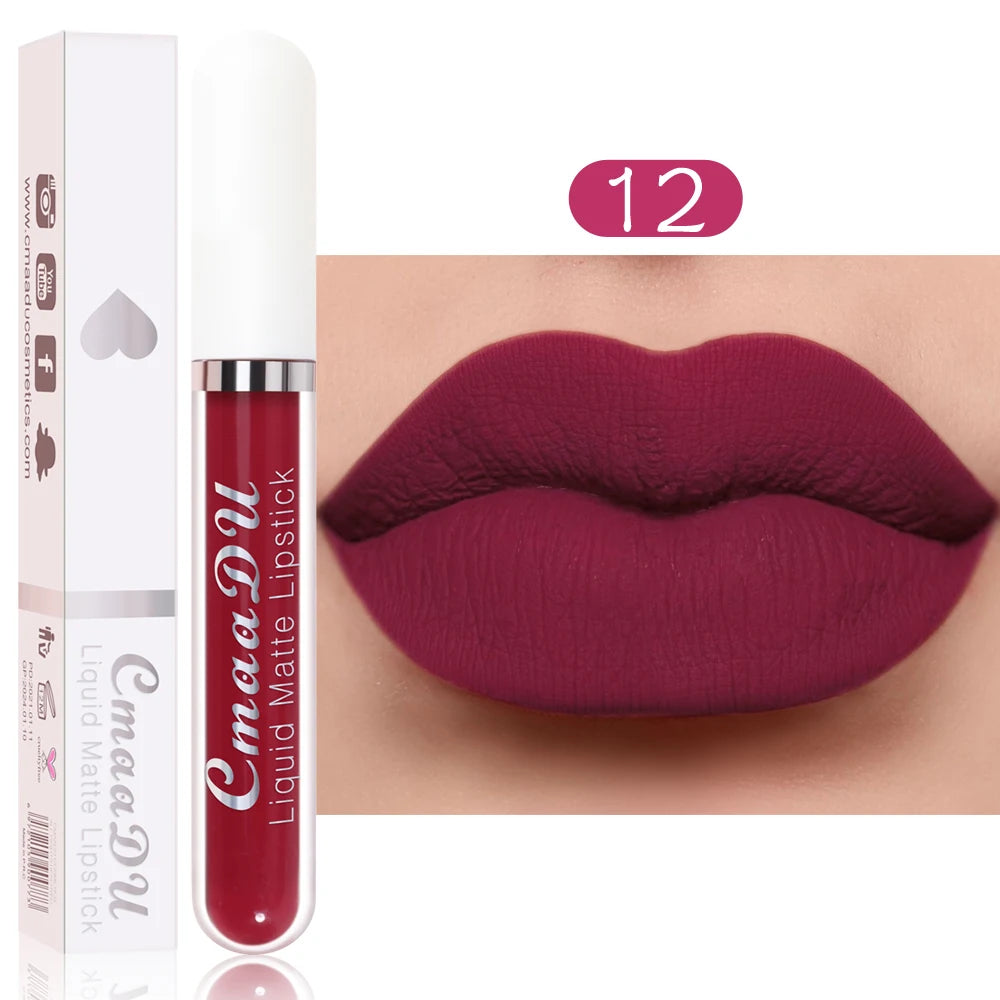 CmaaDu 1 Pcs Matte Lip Gloss Liquid Lipstick- Lip Stains with Long-Lasting Waterproof, Adult Age Range, Red Tones Easy to Color Oasis Select 12