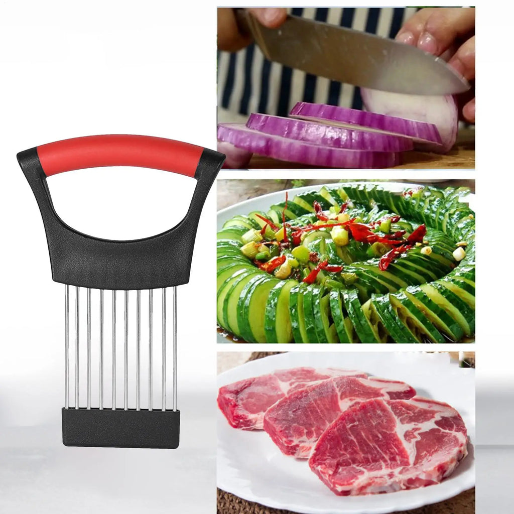 Onion Slicer stainless steel potato chip onion holder Tomato Onion Slicer Holder Vegetables Cutting Fork Kitchen Gadgets Oasis Select