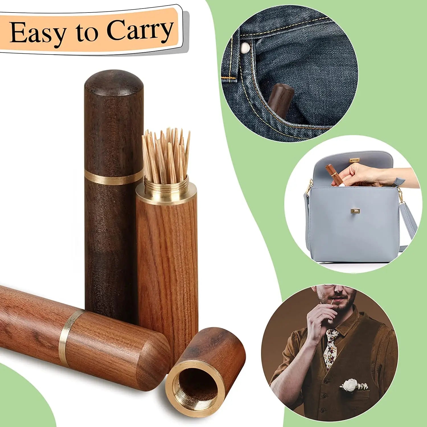 Portable Wood Toothpick Holder Container Living Room Mini Toothpick Storage Box Pocket Tooth Pick Dispenser Bucket Needle Case Oasis Select