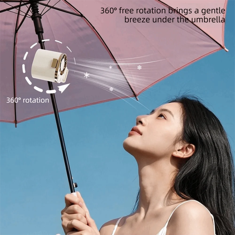 3 Speeds Adjustable Portable Handheld Fan Quiet Operation USB Rechargeable Umbrella Hanging Waist Fan Clip-on Handheld Oasis Select