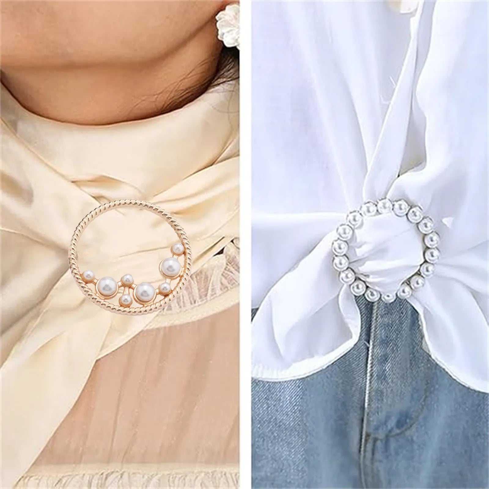 New Fashion Corner Hem Waist Knotted Brooches Crystal Pearl Metal Hijab Scarf Ring Button Shirt T-shirt Fixed Buckle Accessories Oasis Select