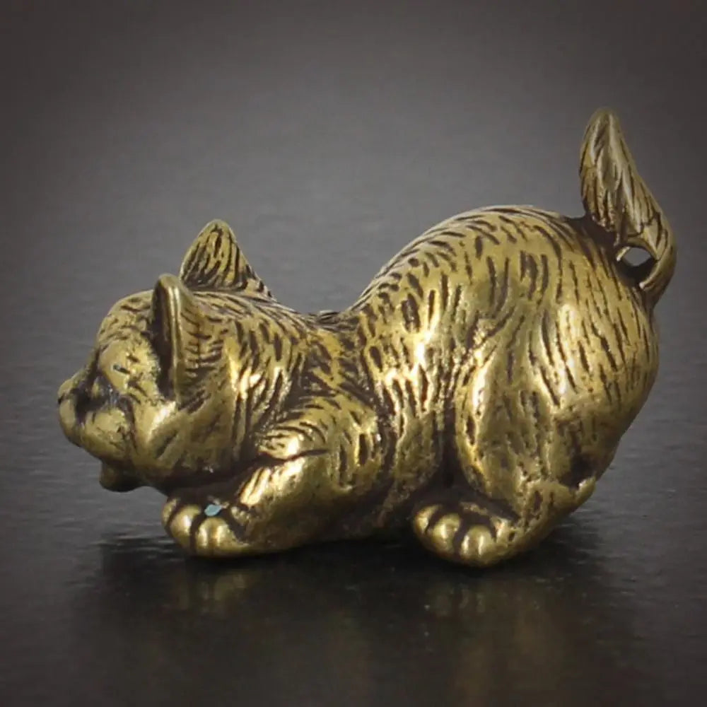 Brass Cat Figurine – Retro Mini Metal Tea Pet Statue Decor Metal Animal Figurine Oasis Select