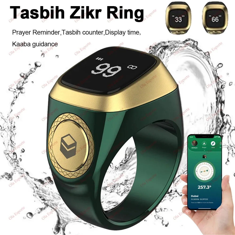 Smart Zikr Ring Digital Tasbih Counter | 5 Prayer Times & Qibla