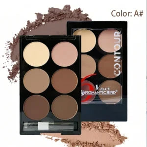 6-Color Highlight & Contour Powder Palette with Brush