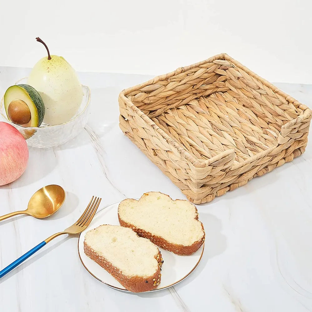 Straw Woven Tissue Box Water Hyacinth Napkin Holder Natural Tabletop Freestanding Tissue Dispenser Square Holders for Paper Oasis Select