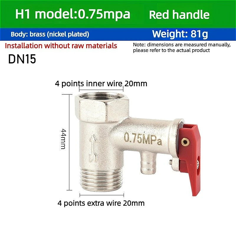 Durable Brass Safety Valve, Adjustable Pressure Relief Valve Protects Enclosed Water Systems From Overpressure Exhaust Fittings Oasis Select 0.75MPA Red handle