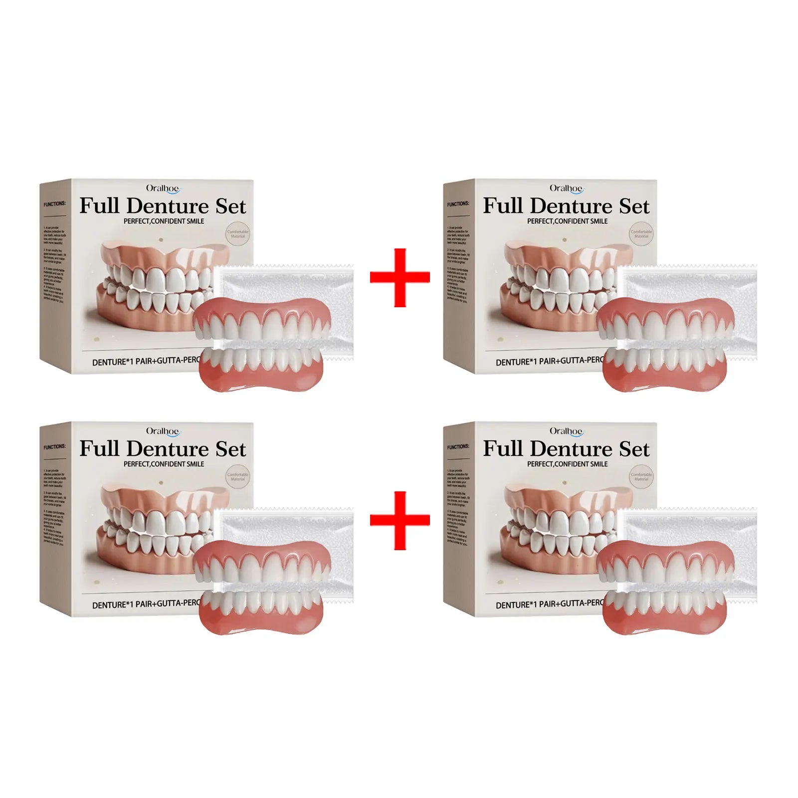 Oralhoe Adjustable Fake Teeth Veneer Kit – Upper & Lower Dentures Cosmetic Denture Kit Oasis Select 4sets boxed