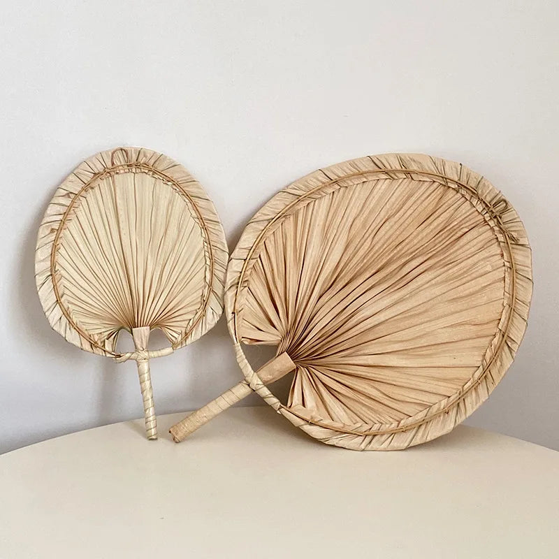 1pc Chinese Style Pure Hand Woven Craft Fan Summer Mosquito Repellent Fan Natural Palm Leaf Hand Shake Fan Home Decoration Oasis Select