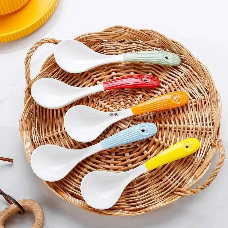 Heart Ceramic Spoon Thickened Handle Non-Scalding Large Soup Spoon Porridge Spoon Rice Spoon Tablespoon Kitchen Tablewear Oasis Select