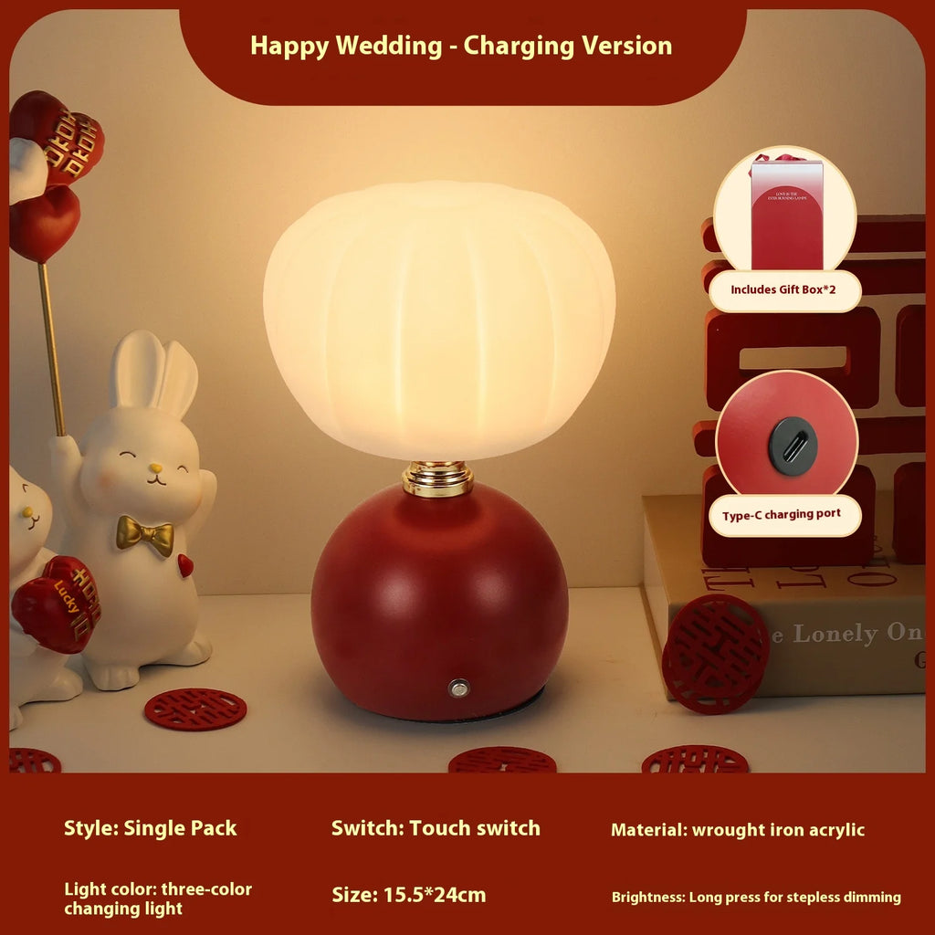 Wedding Table Lamp Bedroom Bedside Lamp Wedding Room Dowry Lamp Wedding Red Pair of Mushroom Lamps Gift Adjustable Light Oasis Select Pumpkin