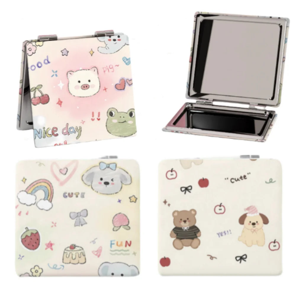 Double-Sided Folding Pocket Mirror – Cute Puppy Bear Design