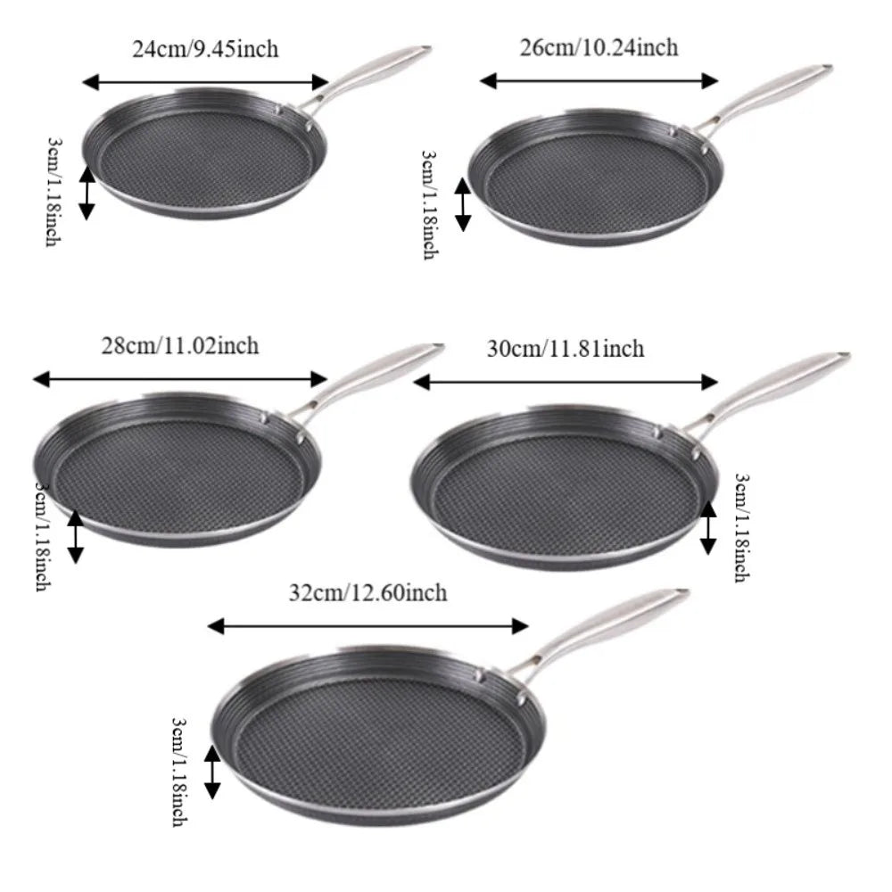 Universal Honeycomb Pattern Crepe Pan Ergonomic Handle Stainless Steel Pancake Pan Evenly Heated Flat-bottomed Frying Pan Stove Oasis Select