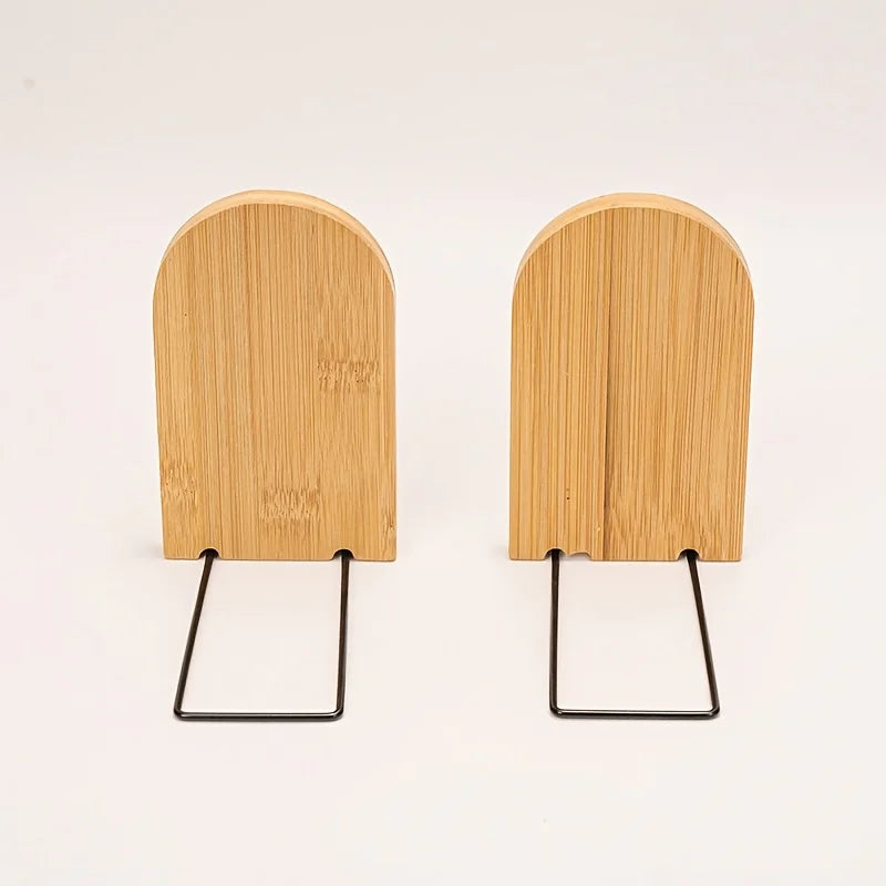 Wooden Bookends For Bookshelf Bamboo Book Ends Heavy Duty Non Slip Holder Desk Organizer Office Desktop Storage Oasis Select
