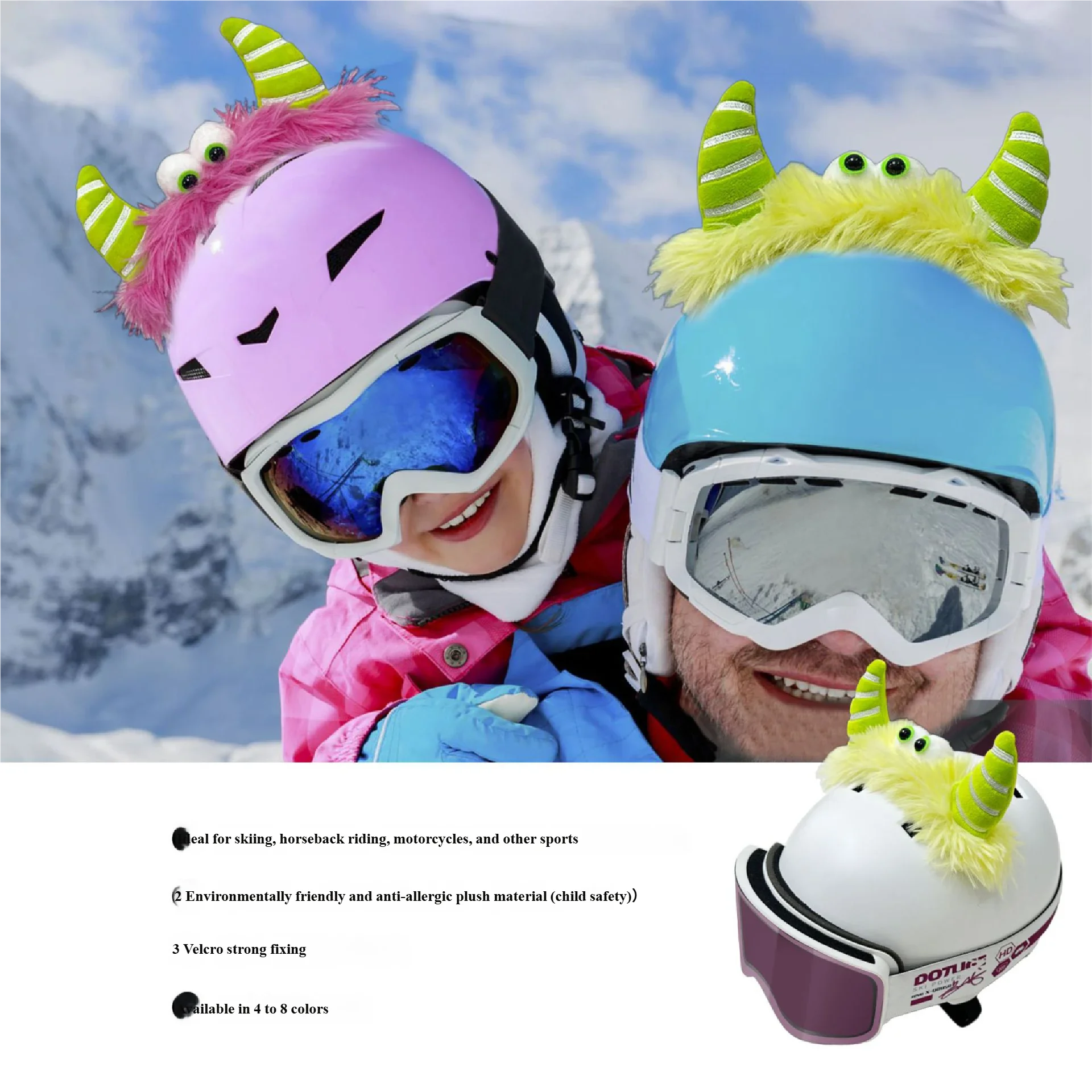 Fun helmet decorations, small monsters, outdoor personalized helmets, decorative ears, three-dimensional plush cute ski helmets Oasis Select