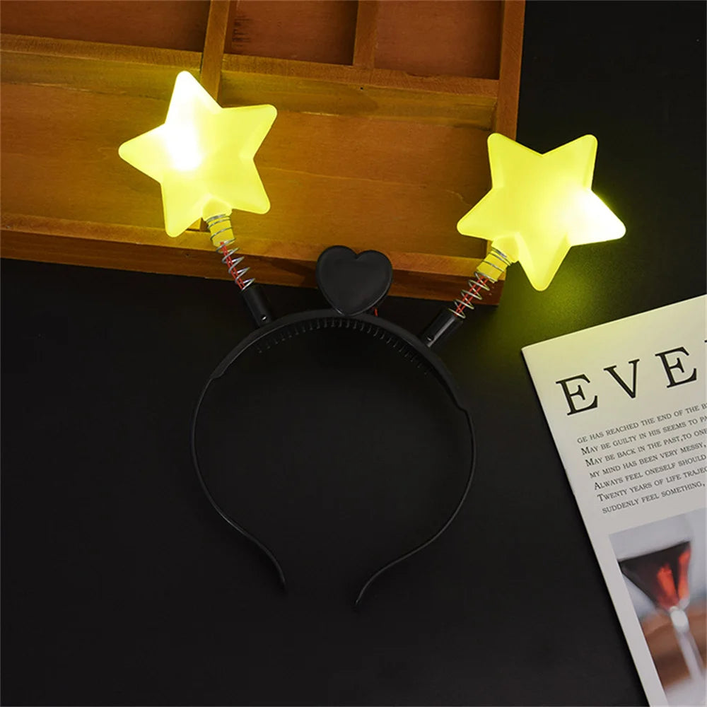 1pc LED Shinning Bouncing Star Shape Headband New Year Birthday Party Hair Band Glowing Headwear Flashing Hair Accessories Oasis Select Yellow