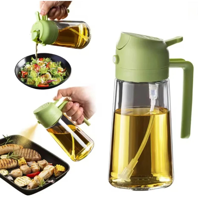 2in1 Olive Oil Dispenser Bottle with Pourer 500ml Plastic Oil Sprayer Cooking Oil Spray Tank BBQ Baking Picnic Kitchen Tool Home Oasis Select