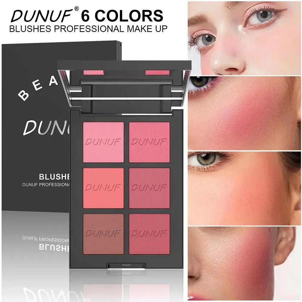 DUNUF 6-Color Blush Palette – Matte, Shimmer & Highlighter