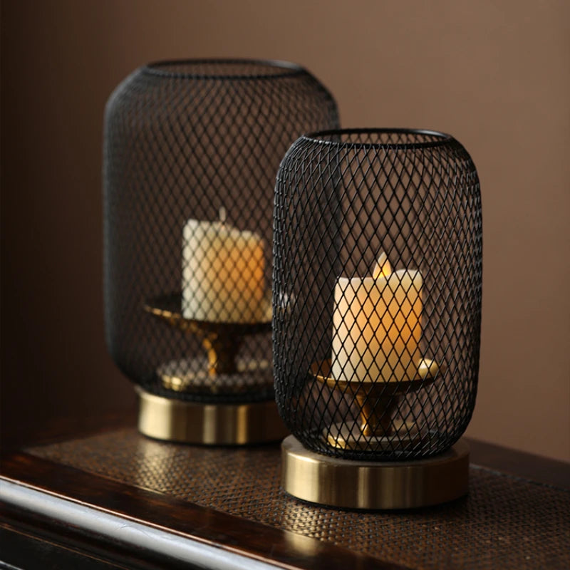 Chinese Zen retro candlestick household metal candlestick decoration hollow out atmosphere decorative candlestick Oasis Select