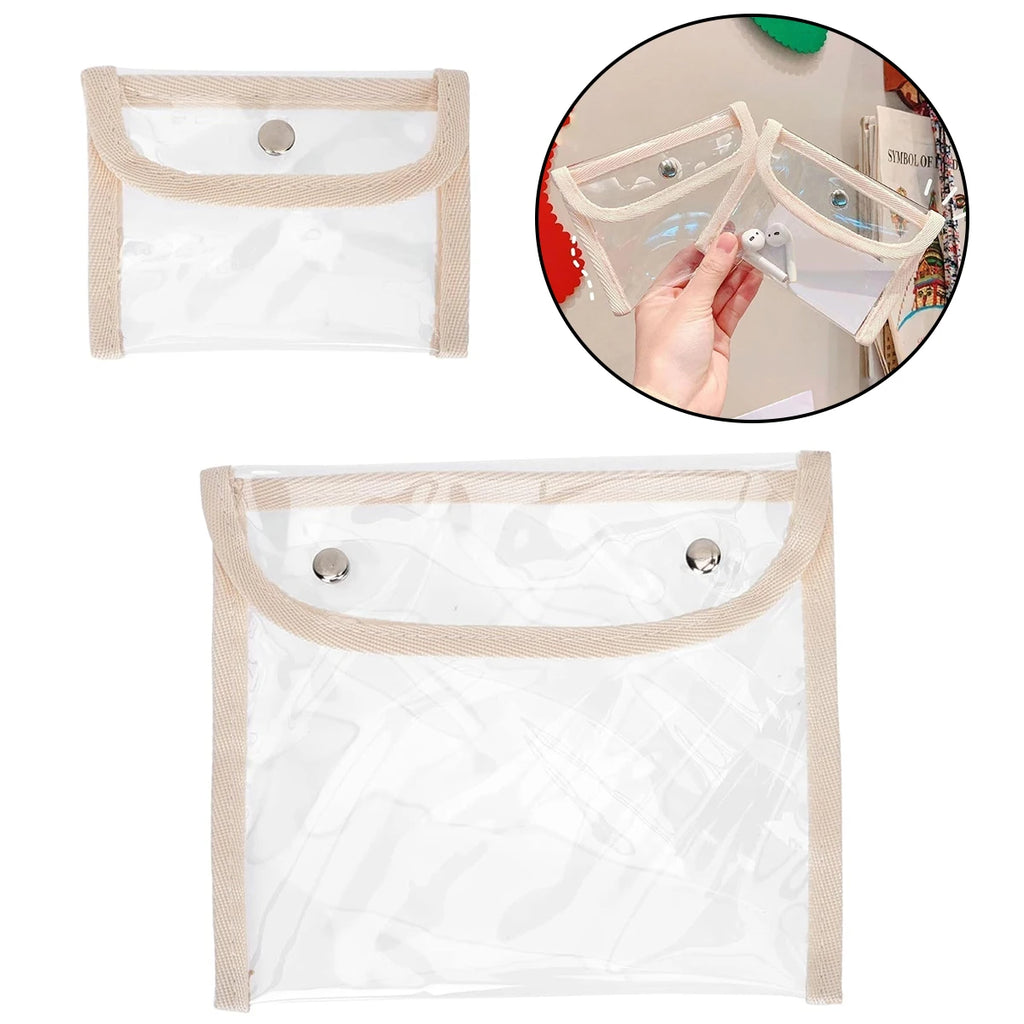 2PCS Clear Toiletry Pouch PVC Waterproof Snap Button Women Travel Gym Bathroom Makeup Organizer Portable Easy Clean Oasis Select