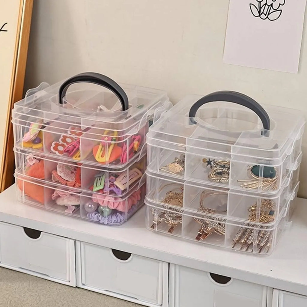 1pc, 3-Layer Transparent Storage Box, 18 Compartments, Stackable Miscellaneous Storage Tray, Jewelry and Bead Storage Box Oasis Select