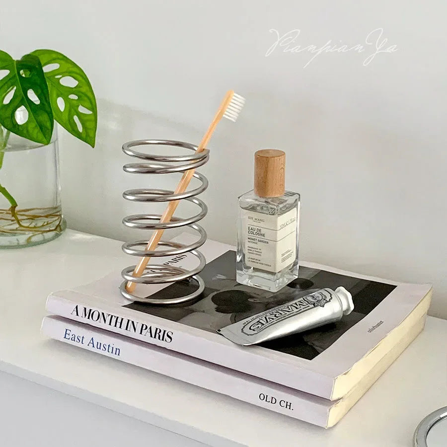 Stainless steel toothbrush holder, industrial style, ins personalized makeup brush storage rack, home decoration, brush holder. Oasis Select
