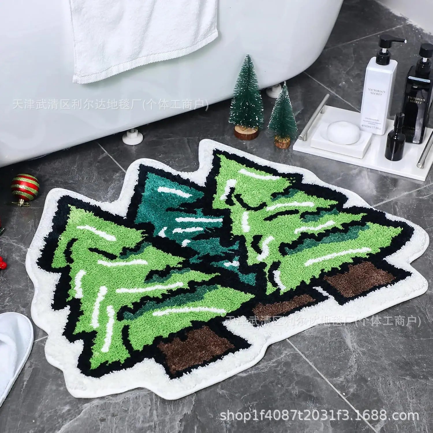 Nordic Irregular-shaped Christmas Series Faux Cashmere Floor MATS Home Decorative Bathroom Absorbent MATS Oasis Select New Christmas tree 40 60cm