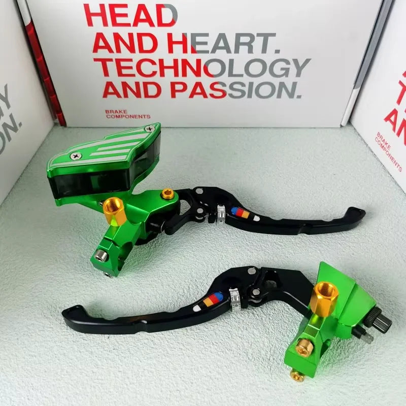 Motorcycle piston 14 pound thrust hydraulic side push up pump CNC modification accessories, left and right disc brakes universal Oasis Select green