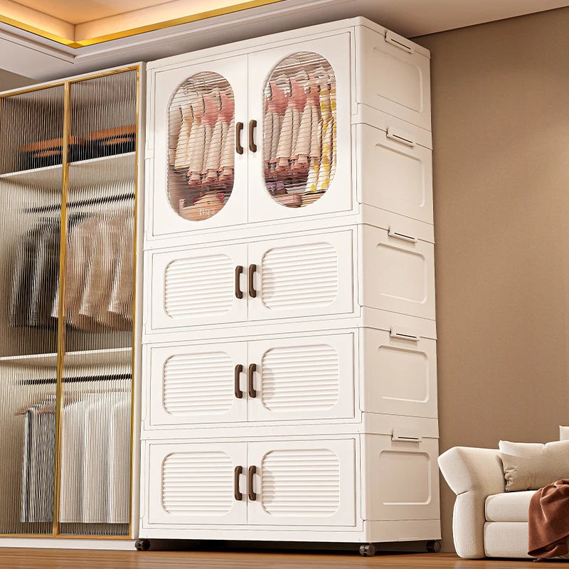 60cm Double-Door Foldable Wardrobe with Wheels - Large Capacity Magnetic Closure Storage for Clothes/Quilts, Bedroom/Living Room Oasis Select