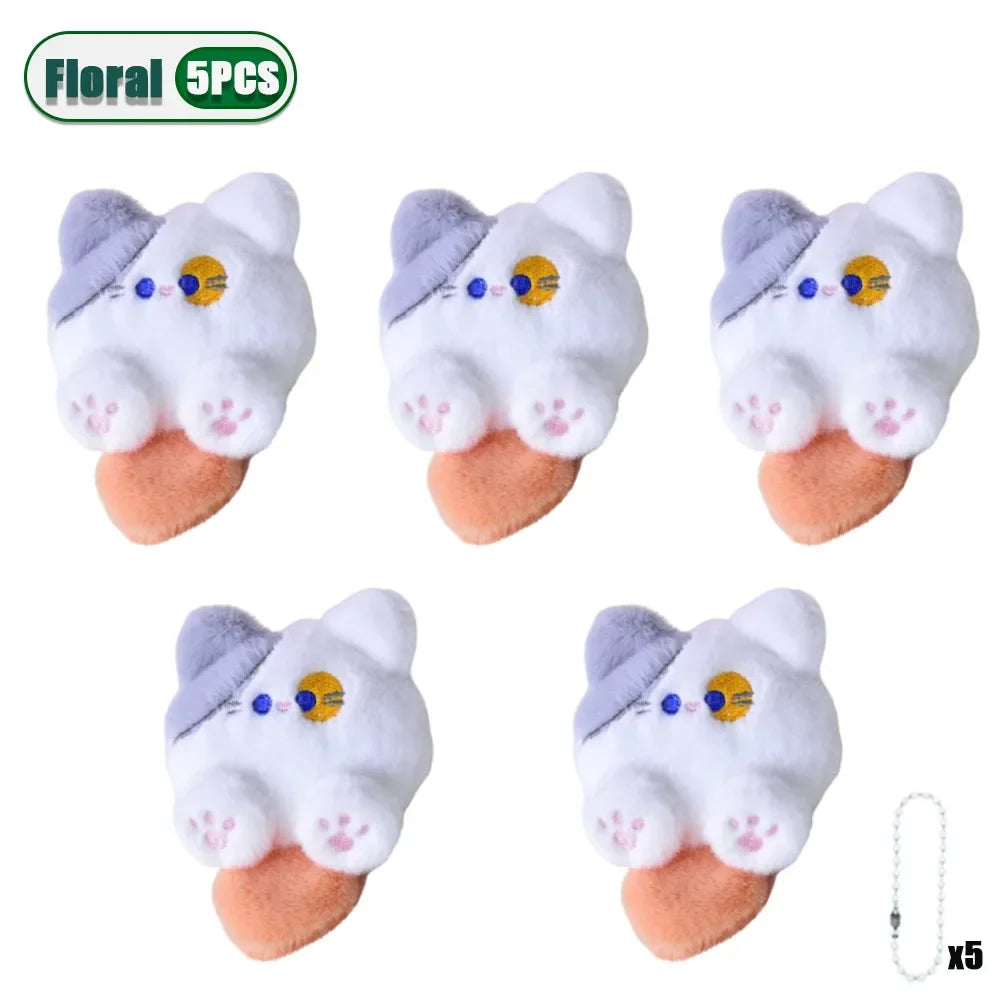 1-20PCS Cute Plush Long Tail Cat Pendant Cat Doll Doll School Bag Charm Key Charm Children's Birthday Gift Holiday Friend Gift Oasis Select Floral-5PCS