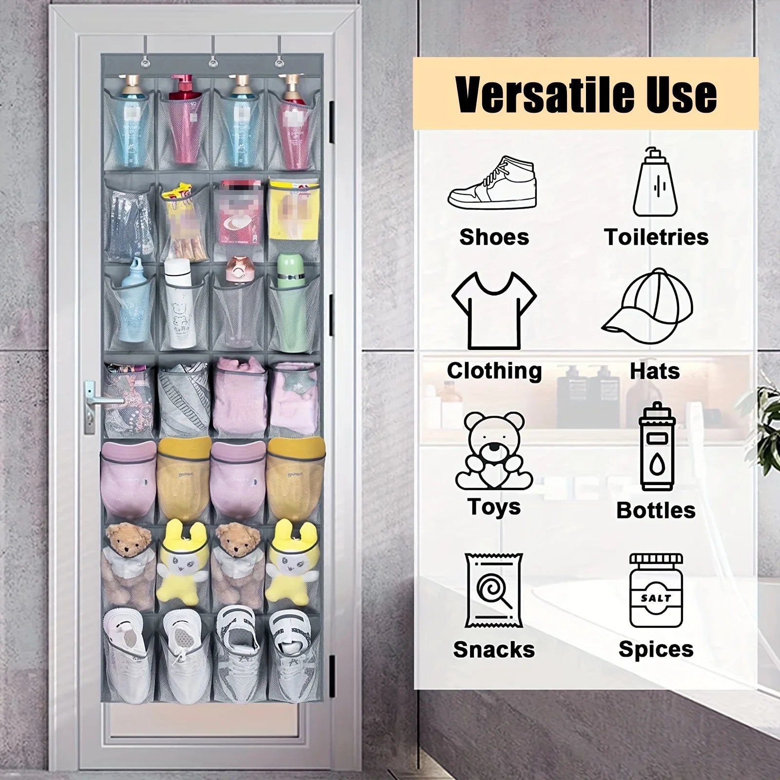 28 Pockets Over The Door Rack Large Mesh Pockets Hanging Shoe Organizer for Closet Hanging Shoe Rack Holder Hanger Storage Bag Oasis Select