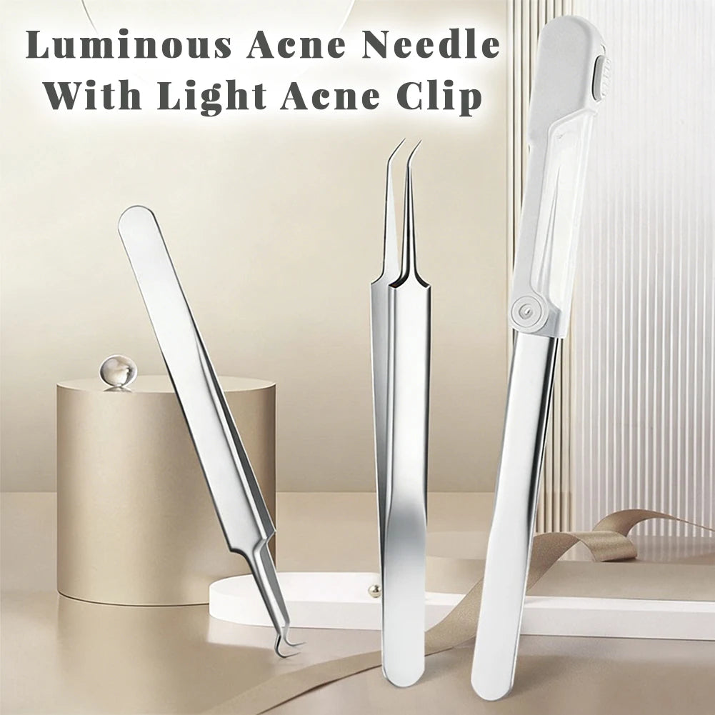 Professional Blackhead Tweezers Beauty Care Stainless Steel Comedones Extractor Acne Removal Tools With Light Oasis Select