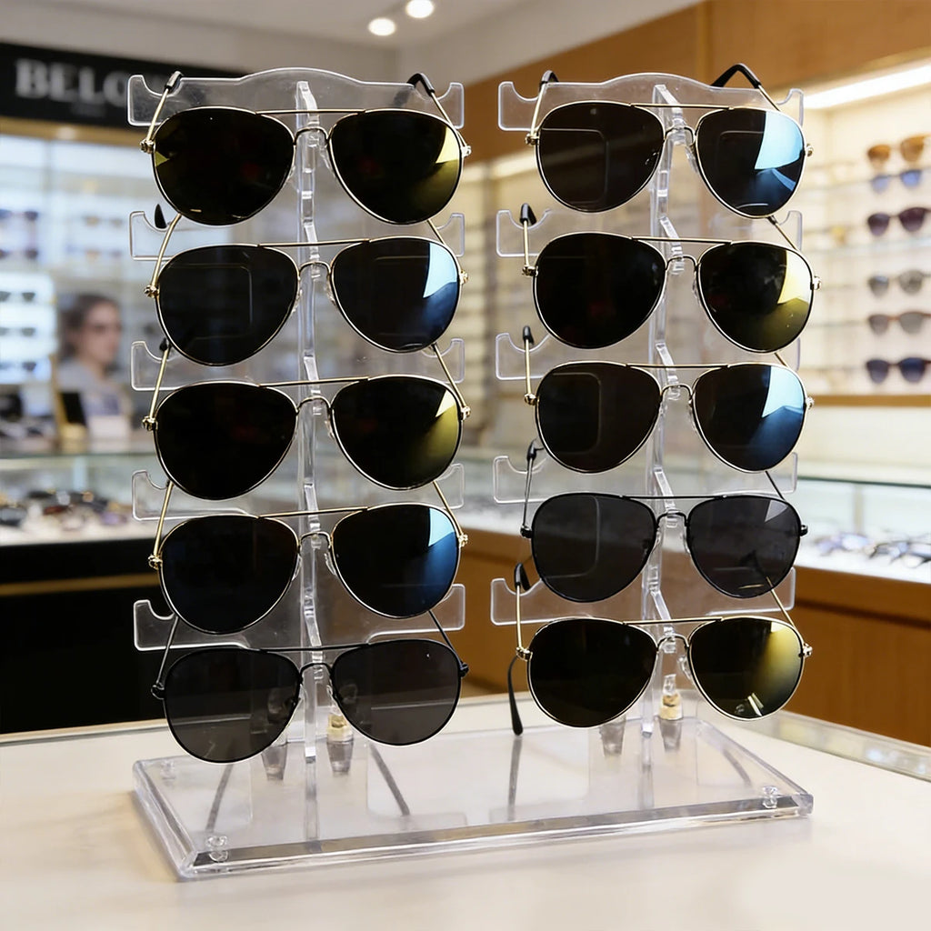Transparent Acrylic Double 1pc Row Sunglasses Rack | Eyeglasses Display Stand & Storage Organizer Holder for Sunglasses Oasis Select