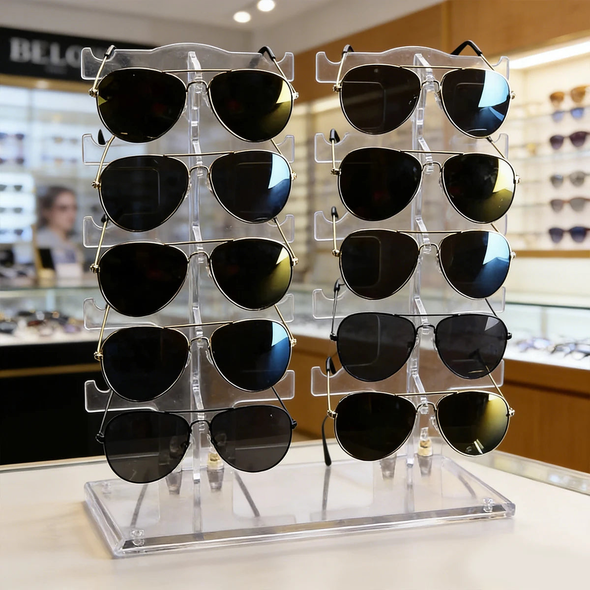 Transparent Acrylic Double 1pc Row Sunglasses Rack | Eyeglasses Display Stand & Storage Organizer Holder for Sunglasses Oasis Select