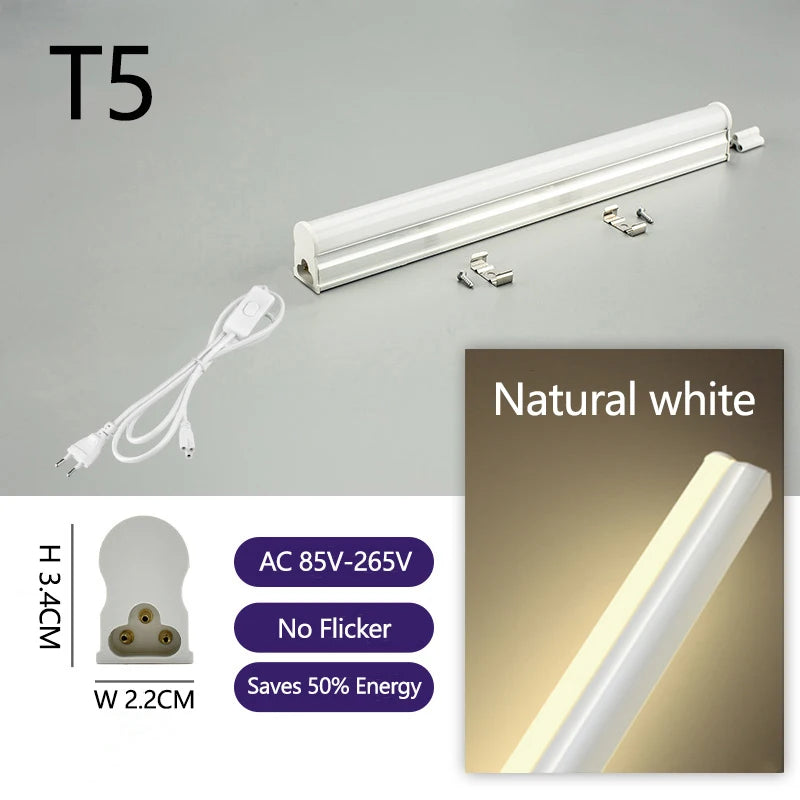 Kitchen Efficient Lighting LED Tube 85V-265V Energy T5 Aluminum Lamp for Replacement Fluorescent Tube for Hotel Garage,Non-glare Oasis Select NeutralWhite EU Plug 15w 1 Piece