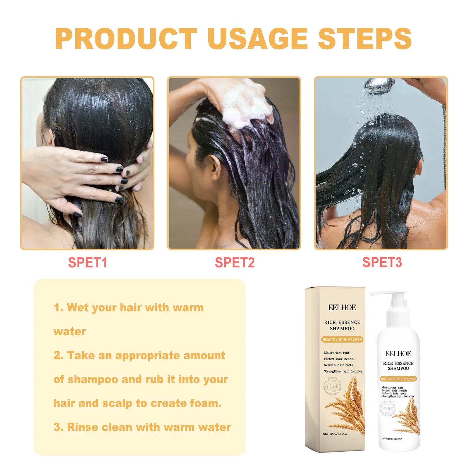 Rice Shampoo and Conditioner for Hair Growth Moisturizing Scalp Deep Cleansing to Strengthen Hair Oil of Rosemary Shampoo 100g Oasis Select