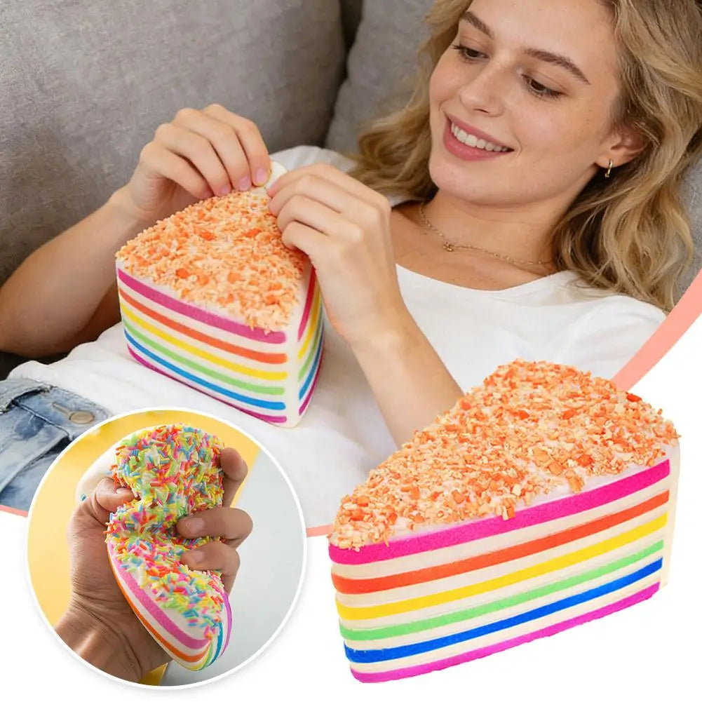 Rainbow Cake Squishy Toy – Slow Rise Stress Relief Squeeze