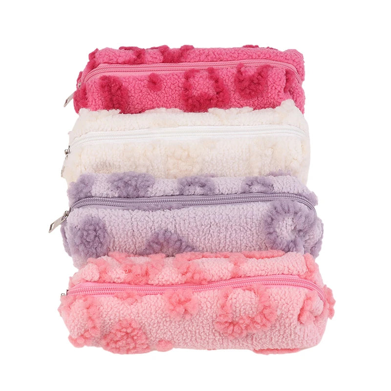 Plush Makeup Bag with Handle | Cute Love Print Travel Pouch Cosmetic Travel Bag Oasis Select