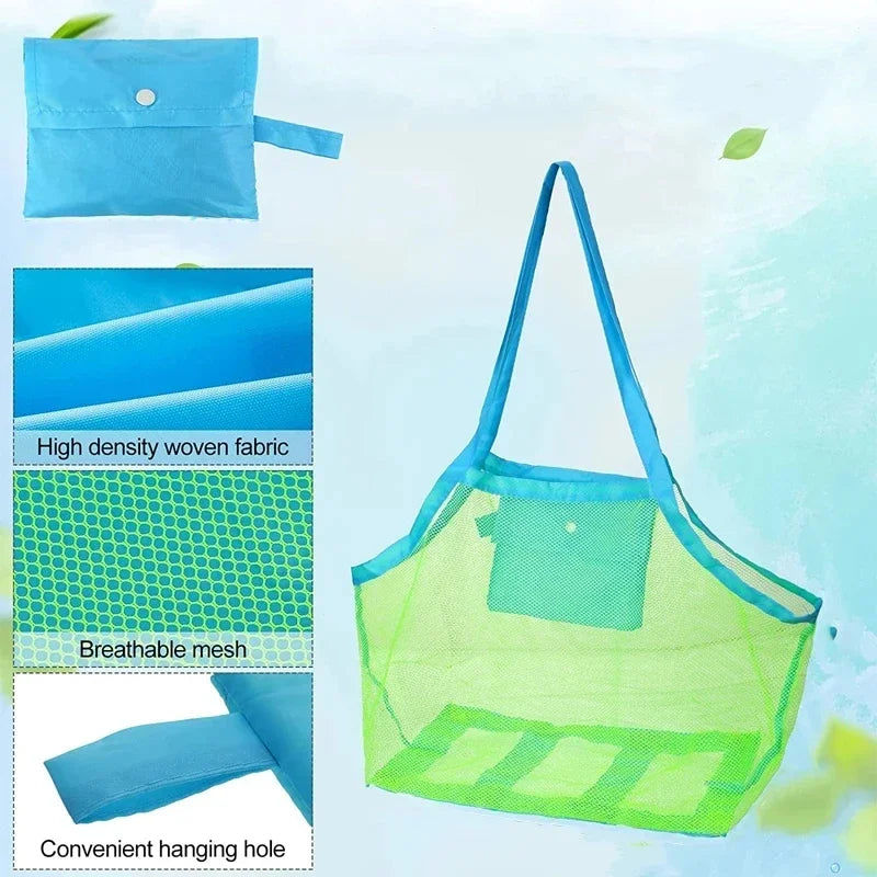 1pc Multicolor Large Mesh Beach Bag, Sand-Away Portable Tote With Convenient Hanging Hole, Breathable Foldable Storage For Toys Oasis Select