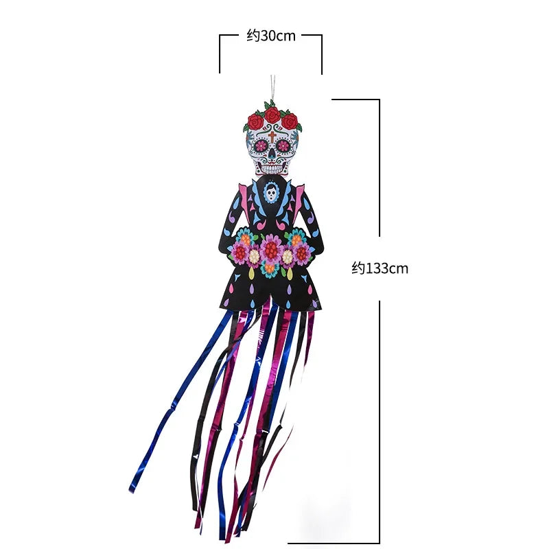 1.3m Mexico Day of the Dead Porch Sign Halloween Party Outdoor Decor Skeleton Ghost Couple Bride Groom Patio Door Hanging Flag Oasis Select Bride