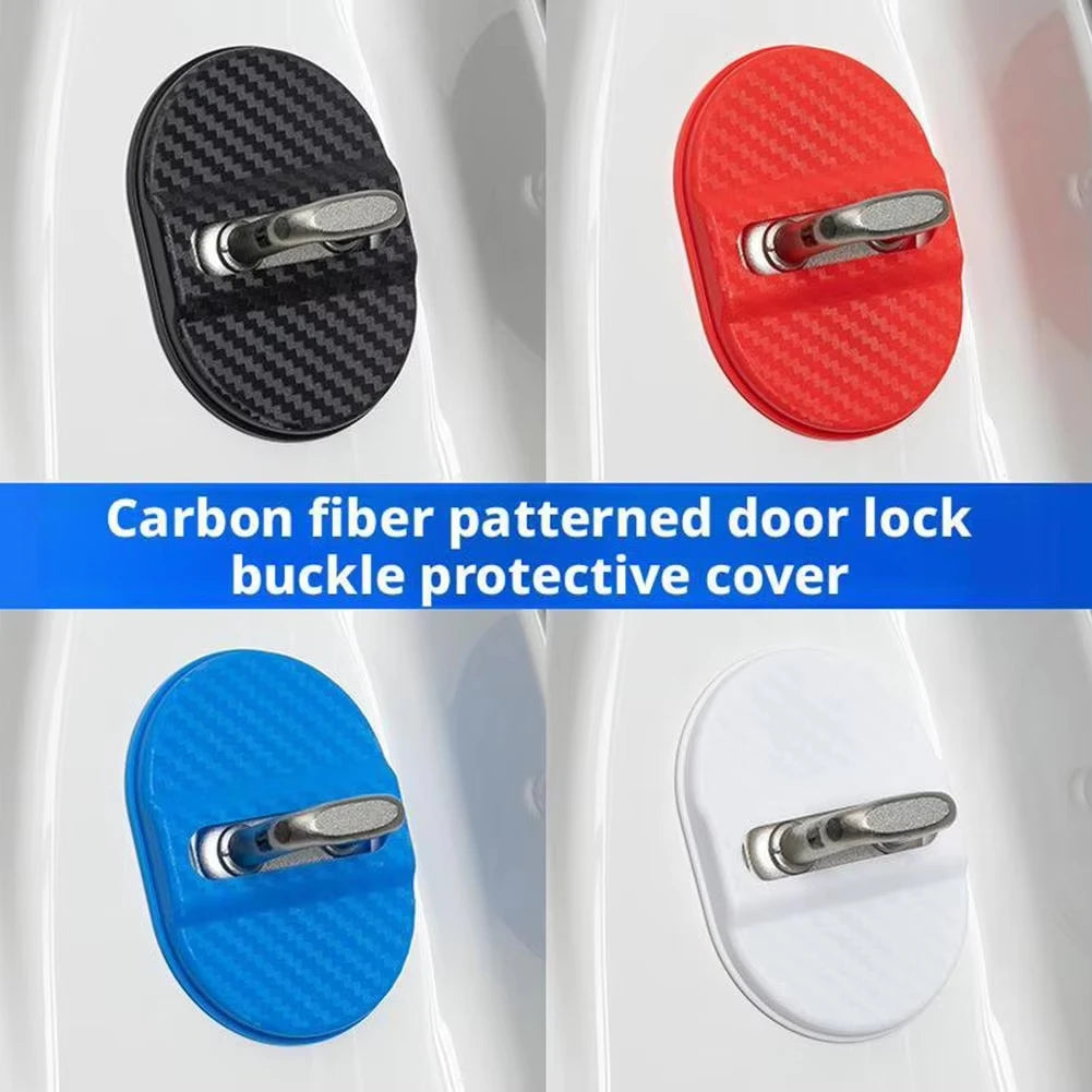 4Pcs Carbon Fiber Door Lock Covers | Peel & Stick Car Protectors