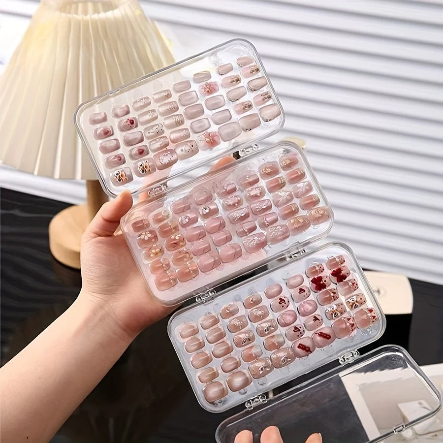Nail Art Storage Box, Nail Accessories Transparent Display Storage Box, 3 Tier Foldable Nail Storage Box Set, for Press on Nails Oasis Select